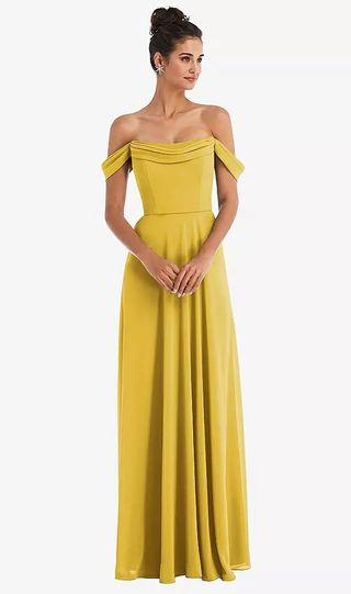 Off Shoulder Draped Neckline Gown