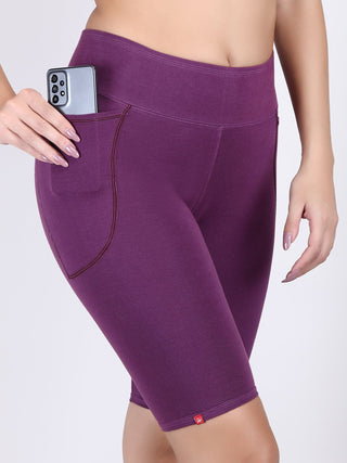 Adorna Shapparel Cycling Shorts for women with Tummy & Thigh Shaping and Sporty Wide Belt - Purple