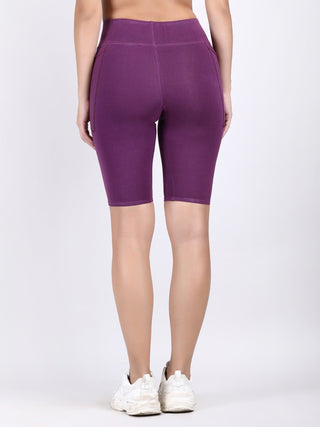 Adorna Shapparel Cycling Shorts for women with Tummy & Thigh Shaping and Sporty Wide Belt - Purple