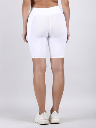 Adorna Shapparel Cycling Shorts for women with Tummy & Thigh Shaping and Sporty Wide Belt - Peace White
