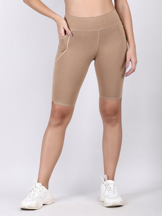 Adorna Shapparel Mid-Thigh Length Cycling Shorts for women - Beige