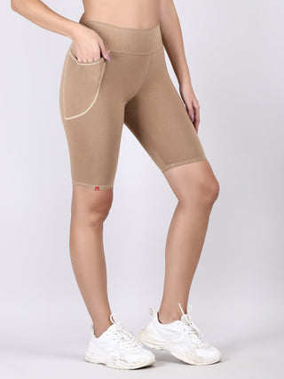 Adorna Shapparel Mid-Thigh Length Cycling Shorts for women - Beige