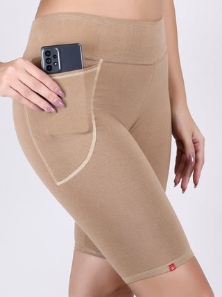Adorna Shapparel Mid-Thigh Length Cycling Shorts for women - Beige