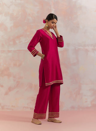 Red Kali Short Kurta With Pant (Set Of 2)