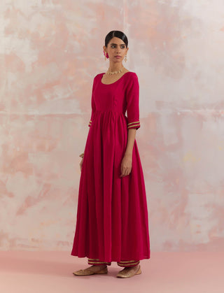 Red Afreen Gathered Anarkali Kurta With Pant (Set Of 2) Left View