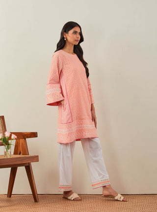 Peach Chikankari Pak Wide Arm Kurta