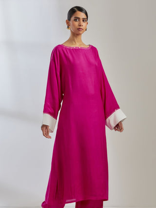 Pink Silk Kaftan Kurta Full View