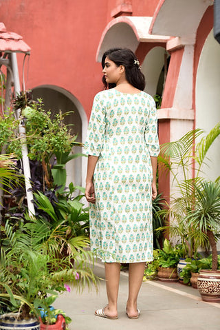 white turqoise blue block printed kurta