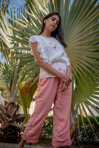White and pink frill top