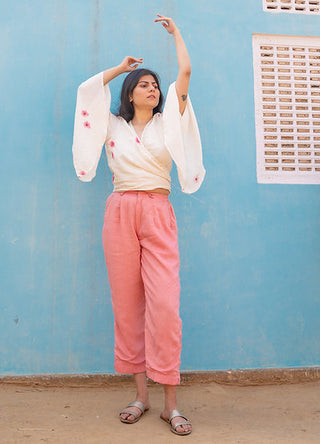 White and pink wrap Top