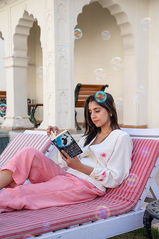 White and pink puff sleeve top