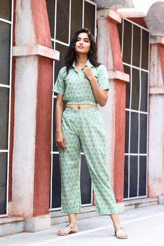 green block printed pants