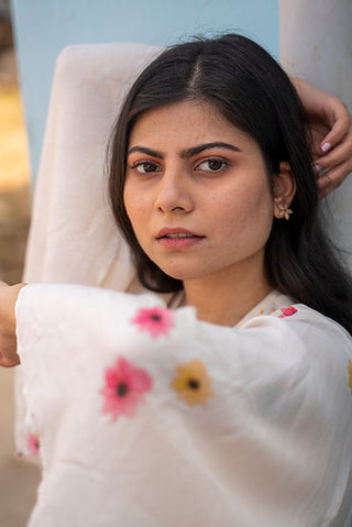 White and pink wrap Top
