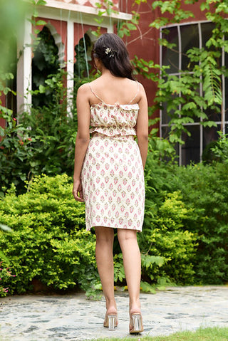 cream pink block printed slit skirt