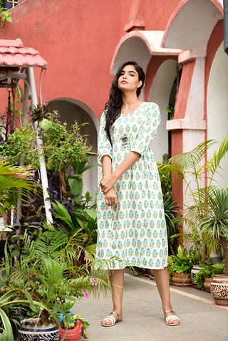 white turqoise blue block printed kurta