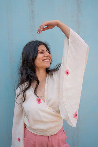 White and pink wrap Top