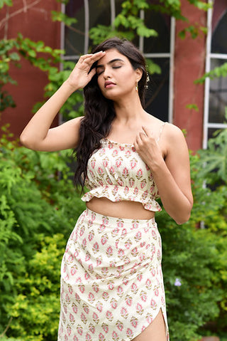 cream pink block printed stap top