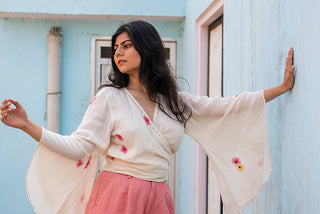 White and pink wrap Top