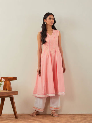 Peach Chikankari Mastani Kalidar A-Line Kurta Front View
