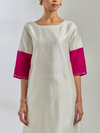 White Raw Silk Jenifer Kurta Front View