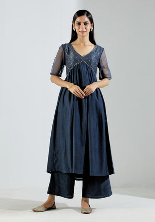 Grey Meissa Kurta Dress with Pant and dupatta (Set of 3) Full Front View