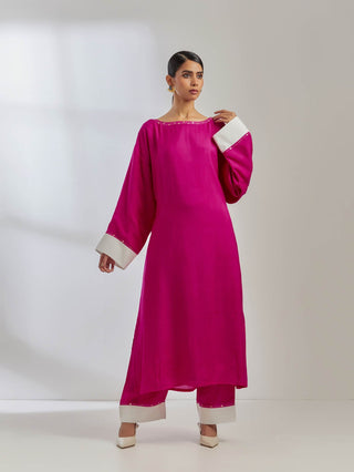 Pink Silk Kaftan Kurta Full View