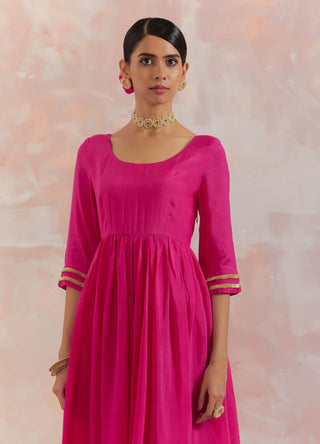 Pink Afreen Gathered Anarkali Kurta Front View