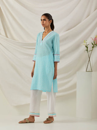Blue Chikankari Kali Short Kurta Left View