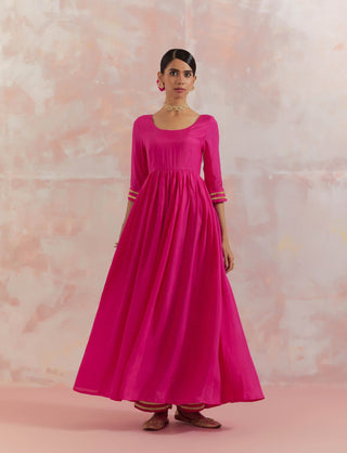 Pink Afreen Gathered Anarkali Kurta Full Front View
