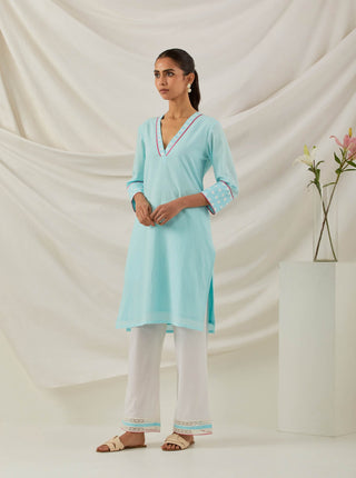 Blue Plain Kali Short Kurta With Chikankari Detail Side VIew