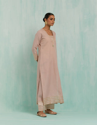 Pale Pink Rukhsaar Straight Kurta And Palazzo With Gold Silver Gota Details (Set Of 2)