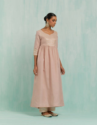 Pale Pink Naaz Anarkali Kurta And Palazzo With Gold Silver Gota Details & Dupatta (Set Of 3)