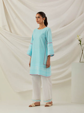 Blue Chikankari Pak Wide Arm Kurta Left Side View