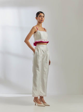 White Raw Silk Rigel Top With White Palazzo (Set Of 2) Right View