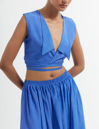 Blue Bonita Crop Top Zoom In View