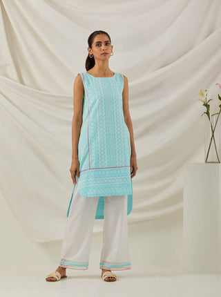 Blue Chikankari Afroza High Low Kurta Front View
