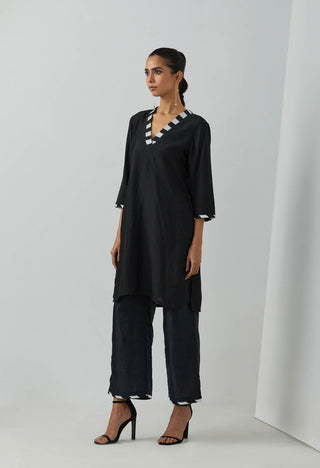 Black Chanderi Kali Short Kurta Left View