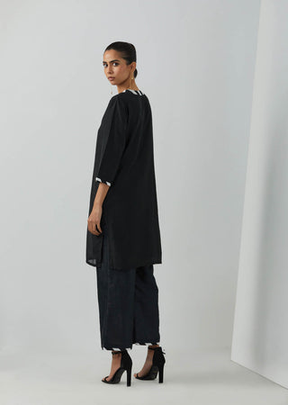 Black Chanderi Kali Short Kurta With Palazzo (Set Of 2) Back View