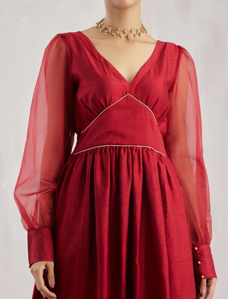 Red Electra Kurta with Pant (Set of 2) Close View