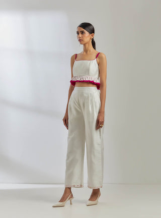 White Raw Silk Rigel Top With White Palazzo (Set Of 2) Left View