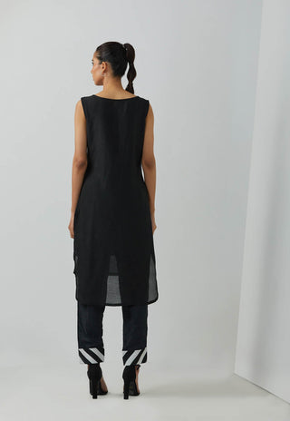 Black Chanderi High Low Mehraab Kurta Back View