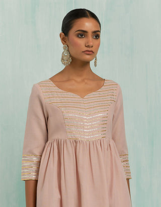 Pale Pink Naaz Anarkali Kurta And Palazzo With Gold Silver Gota Details & Dupatta (Set Of 3)