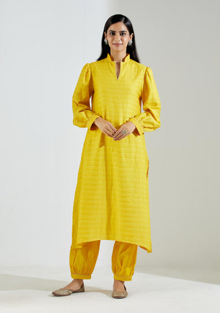 Yellow Polaris Kurta with Salwar and Dupatta (Set of 3) Front View