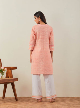 Peach Chikankari Kali Short Kurta back view