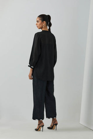 Black Chanderi Gypsy Tunic With Palazzo (Set Of 2) Back View