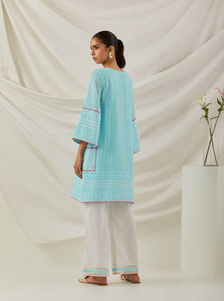 Blue Chikankari Pak Wide Arm Kurta Back Side Left View