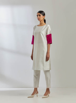 White Raw Silk Jenifer Kurta Left View