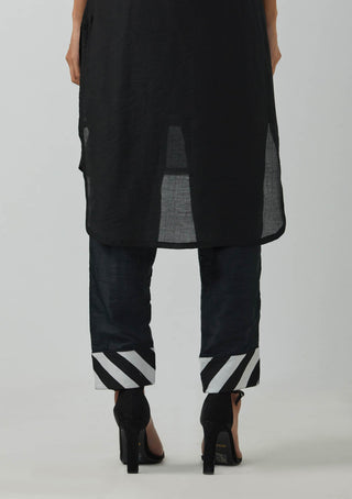 Black Chanderi High Low Mehraab Kurta With Pant (Set Of 2) Bottom View