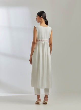 White Silk Sirgus Kurta With White Pant (Set Of 2) Back View