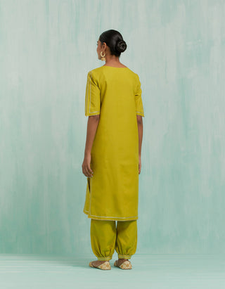 Lemon Green Rukbat Kurta And Salwar With Gold Silver Gota Details (Set Of 2)